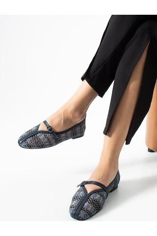 Dabab Shoes Marvena Kadın Lacivert Çapraz Bantlı Dantel Detaylı Şeffaf Dokulu Babet