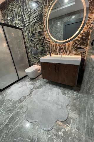 Tropikal Home 2'li Gri Banyo Halısı Peluş Post Halı Klozet Takımı 80x80 Ve 100x100 Gri