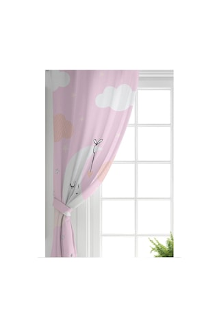 Realhomes Tek Kanat Pembe Zeminde Ay Ve Bulut Desenli Bebek Odası Fon Perde Genel