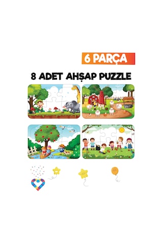 Ahşap Çocuk Puzzle 6 Parça 8 Adet