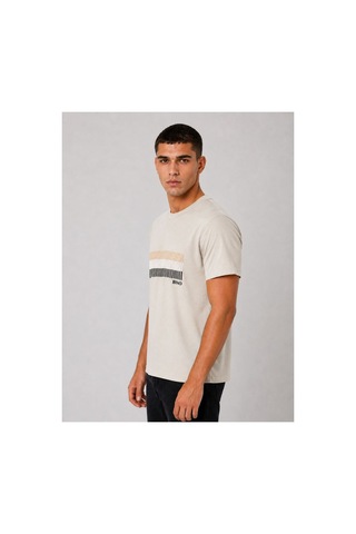 Hzr Wear Erkek Nakış Baskı Detaylı Sıfır Yaka Regular Fit %100 Pamuk Tişört Bej