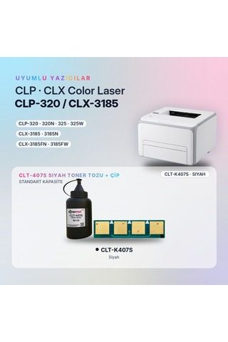 Samsung Uyumlu Clt-k407s Toner Tozu + Çip Siyah 68gr / Clp-320 / Clp-325 / Clx-3185