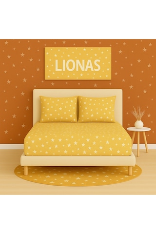 Lionas Desenli 140 X 200 Cm Sütlü Yıldız Lastikli Çarşaf Ve 2 Adet Yastık Kılıfı Kahve
