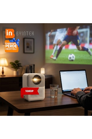 Byintek U4 Projeksiyon Cihazı 1080P LED WiFi 6 BT 5.0, Otomatik Odaklama, 400 ANSI Lümen, Ev Sineması, Dış Mekan, İş, Oyun, Eğitim Amaçlı