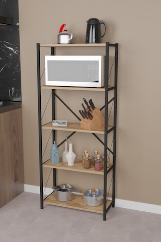 Metal Mutfak Rafı 5 Raflı Dekoratif Malzeme Dolabı Atlantik Çam