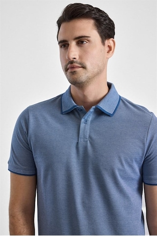 Süvari Saks Mavi Regular Düz Baskısız Pike Fermuarlı Polo Yaka Nefes Alabilen Tişört Ts1014000472-m05