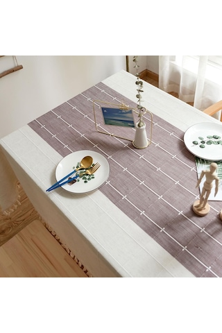 Yifomall Boho Tarzı Mor Kare Masa Örtüsü - 140x140 Cm, Yıkanabilir Ve Kırışmaz Mutfak Dekorasyonu Mor