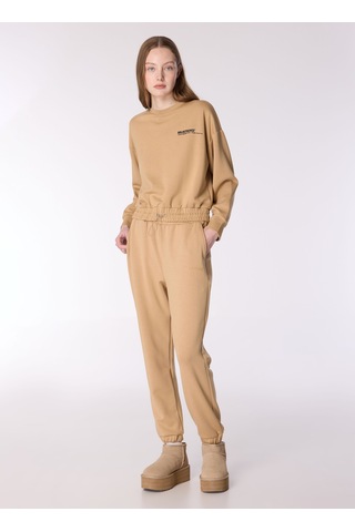 Mustang Bej Kadın Bisiklet Crop Baskılı Sweatshirt M4wl-swt-1013