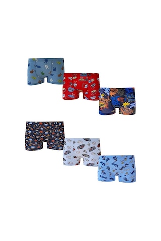 6Lı Erkek Çocuk Renkli Desenli Baskılı Boxer Külot