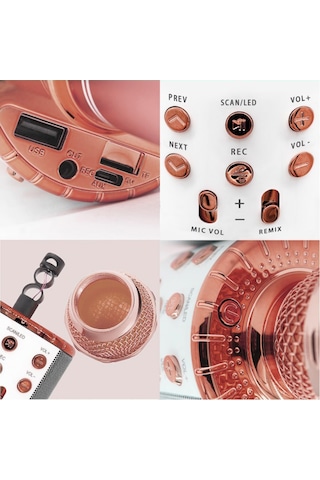 Mufunye Rose Gold Bluetooth Mikrofon, Çocuk & Yetişkinler İçin Kablosuz Karaoke, Ses Değiştirme, Led Işık, Gürültü Azaltma, Ws858l