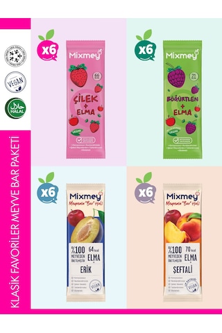 Mixmey Klasik Favoriler Meyve Bar Paketi 24 Adet | Sağlıklı Atıştırmalık Vegan, Glutensiz (20GR X 24 ADET)