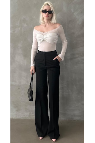 Madmext Siyah Yüksek Bel Kumaş Pantolon Mg2284
