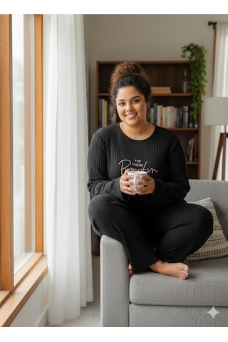 Kadın Siyah Pumpkin Pijama Takımı Siyah