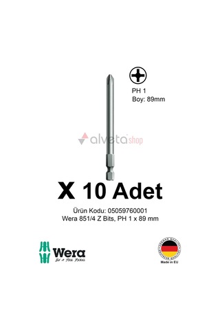 Alveta Wera 851/4 Z Ph1 X 89mm Tornavida Ucu 10 Adet Yıldız Vidalama Bits Seti Uzun Seri