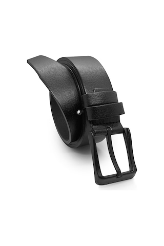 Hakiki Deri Kumaş ve Keten Pantolon Kemeri Tokalı - Siyah