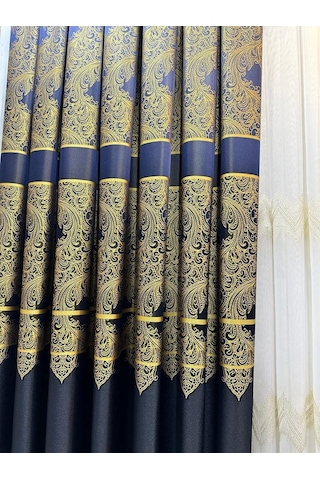 Nivemeshome Milas Lacivert-gold 671539 1/3 Sık Pileli Fon Perde Apm Lacivert-gold