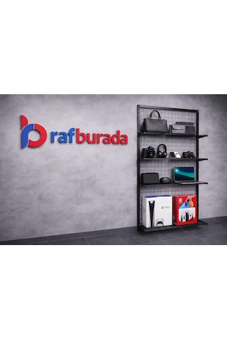 5 Raflı Duvara Monte Tel Pano Rafı - Tel Pano Stand, Duvar Askılığı Siyah-30x100x200 Cm Siyah