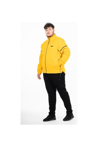 Maraton Sportswear Büyük Beden Erkek Hakim Yaka Dar Paça Uzun Kol Basic Sarı Eşofman Takımı 21518-Sarı