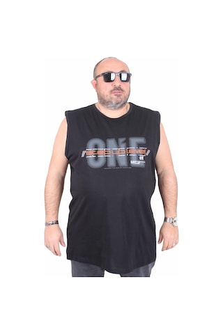 Starbattal Büyük Beden Baskılı Kolsuz Tişört Step Up Level 25155 Sıyah Siyah