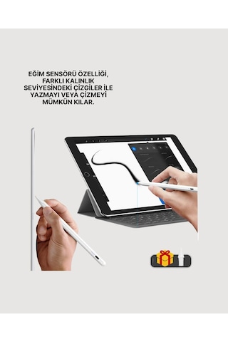 Yüksek Hassasiyetli Eğim Sensörlü Dijital Kalem Usb-c Hızlı Şarjlı Yeni Nesil Beyaz