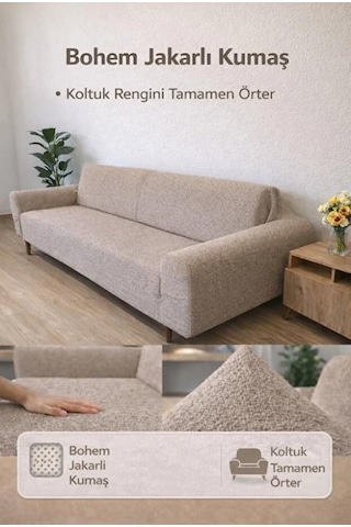 Bohem Desen Jakarlı 3 Kişilik Kanepe Örtüsü / Lastikli Koltuk Örtüsü /çekyat Örtüsü/ Koltuk Kılıfı Vizon Diğer