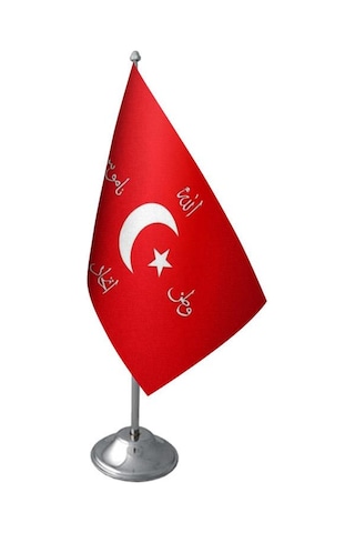 Masa Üstü İttihat ve Terakki Bayrağı Krom Direk Masa Bayrak Seti
