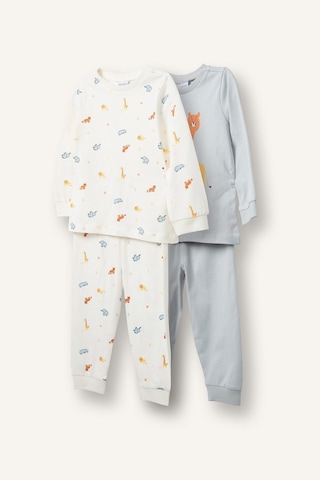 Defacto %100 Pamuk Hayvan Desenli Uzun Kollu Üst Lastikli Paça 4lü Pijama Takımı Erkek Bebek I1440a526augr91 Gri-gr91