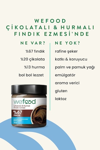 Wefood Çikolatalı Hurmalı Fındık Ezmesi (Katkısız) 200 gr