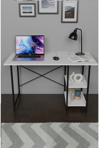 VayAvm Metal Ayaklı 2 Raflı Çalışma Ofis Masası Beyaz 60x120 CM Beyaz