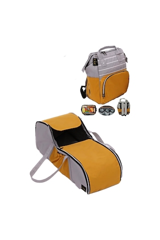 U.S.F Fonksiyonel Bebek Bakım Sırt Çantası + Portbebe Ana Kucağı Puset Çizgili Gri - Turuncu
