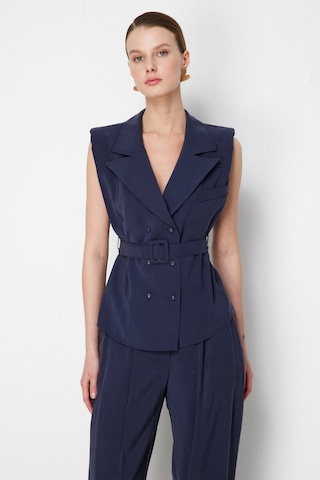 On Kadın Beli Kemerli Kruvaze Yelek 74908 Indigo Indigo