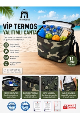 Termal Çanta Termos El Çantası Buzluk Piknik Çantası 11 Lt Soğutucu Çanta Haki