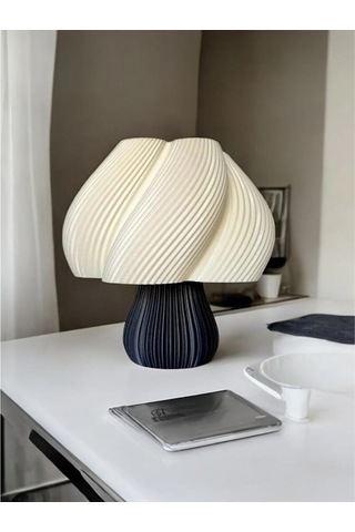 Vintage Gece Masa Lambası , Bohem Ev Dekorasyon , Dekoratif Abajur - Siyah Krem Çok Renkli