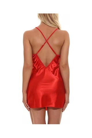 Sones Kadın Noel Yağı Parlak Kumaş Pijama Derin V Yaka Dantel Peluş Pijama Kırmızı