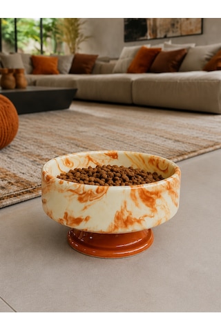 Mama Kabı Kedi Ve Köpek 1 Adet Doğal Mama Veya Su Kabı Kahverengi Marble