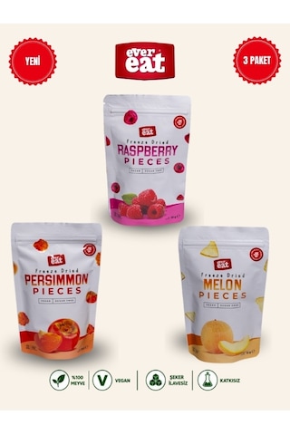 Evereat Frambuaz-cennet Hurması-kavun Freeze Dry Meyve Cipsi 3'lü Paket Doğal Atıştırmalık 1 Adet Evereat Frambuaz-cennet Hurması-kavun Freeze Dry Meyve Cipsi 3'lü Paket Doğal Atıştırmalık 1 Adet