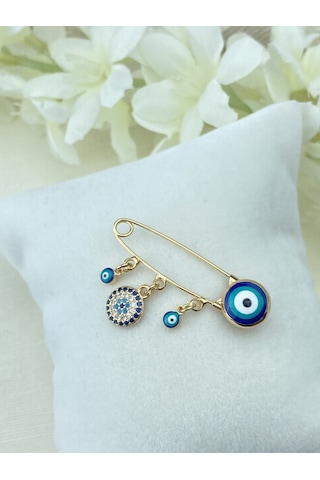 Kyver Bebek İğnesi Nazarlık Yaka İğnesi Gold