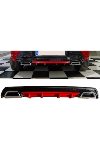 Hyundai Kona 2017-2020 Kırmızı Krom Kare Egzozlu Difüzör Difizör Mat Siyah