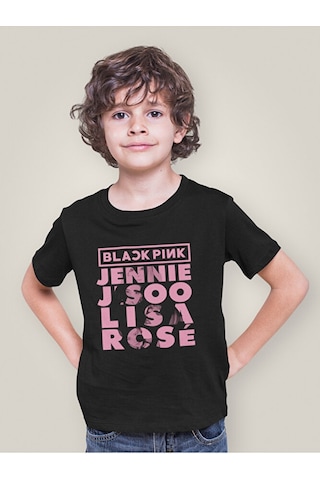 Sevbano Blackpink Müzik Grubu Baskılı Unisex Çocuk Tişört 1-12 Yaş Siyah