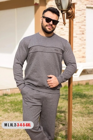 Koyu Gri Normal - Battal Büyük Beden Kalın Sweat Erkek Eşofman Takımı 21eestbakt Gri