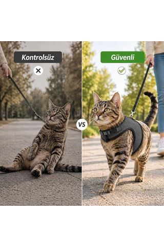 3 Kat File Yeni Nesil Nefes Alabilen Kedi Göğüs Tasma 3'lü Set Siyah Siyah L