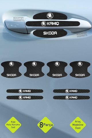 Şık Görünüm Sunan Skoda Kamiq Kapı İçi Kolları Karbon Koruma Folyo Seti 8 Parça Dayanıklı Malzeme