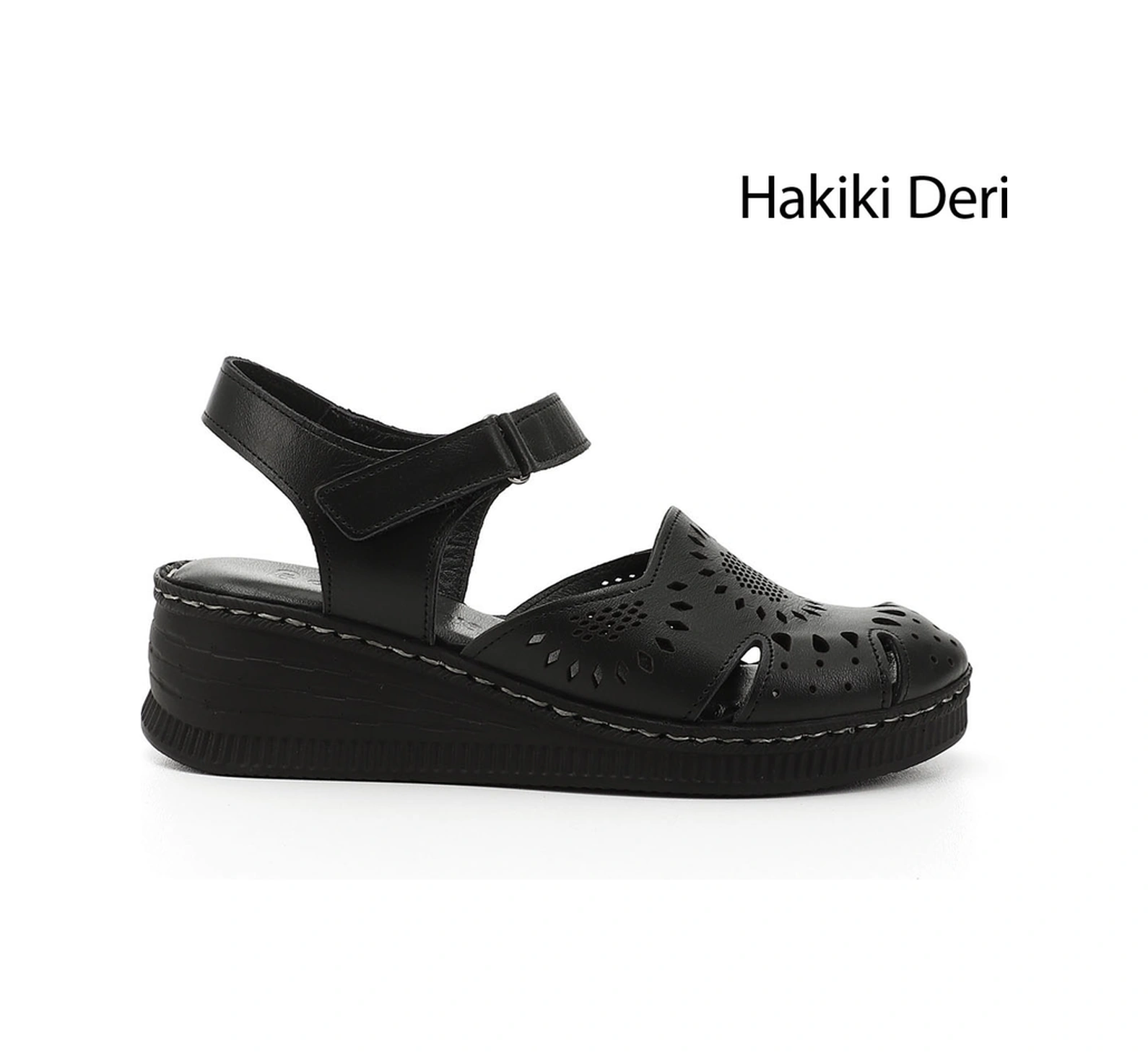 Gönderi(R) Gönderi R Kadın Siyah Cırt Bantlı Dolgu Topuk Hakiki Deri Sandalet Dyza70945885 Siyah
