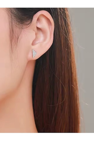 Brezza Lusso Jewelry Timeless Series Işıltılı Asimetri Kadın Gümüş Küpe Gümüş