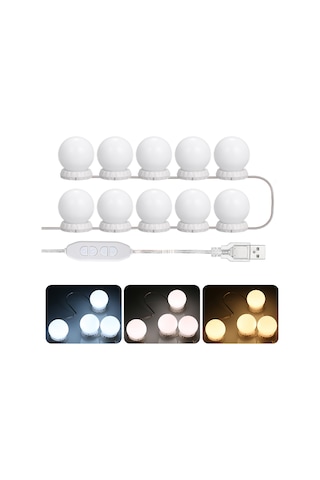 10 Ampul İle Ayarlanabilir 10 Parlaklık Ve 3 Aydınlatma Modu Olan Vanity Led Ayna Işık Seti, Makyaj Makyaj Masası İçin Usb Ayna Işık Dize Beyaz