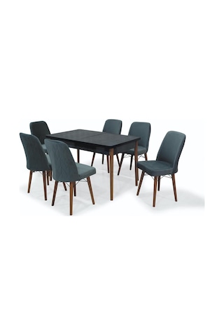 Familieconcept 6 Kişilik Yemek Masası Takımı Açılır Masa + 6 Sandalye Babyface Kumaş Krem Siyah