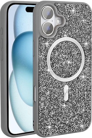 Apple iPhone 16 Pro Uyumlu Kılıf Pırlanta Tasarımlı Magsafe Şarj Özellikli Zore Mozaik Silikon Kapak - Siy Siyah