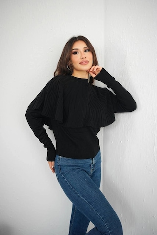 Maximodena Piliseli Pelerin Detaylı Triko Bluz - Ekru