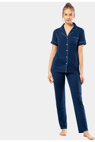 Türen Düz Kısa Kollu Gömlek Yaka Pijama Takım 3368/lacivert 001