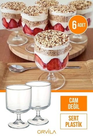 Plastik Magnolia Tatlı Sunum Bardağı 6'lı Mika Magnolya Dondurma Puding Kasesi Cam Değildir Şeffaf